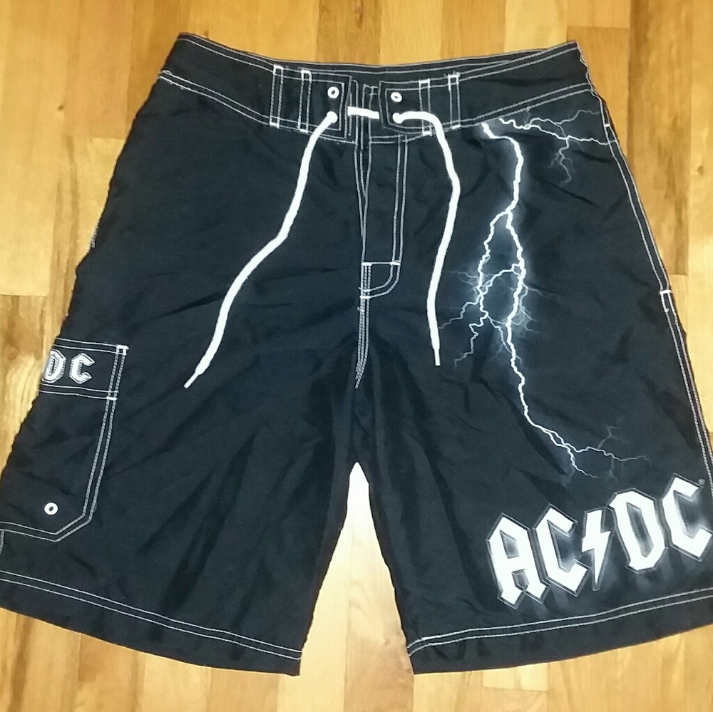 Ac/Dc Thunderstruck Board Swim Shorts Sz 30 New - Gem